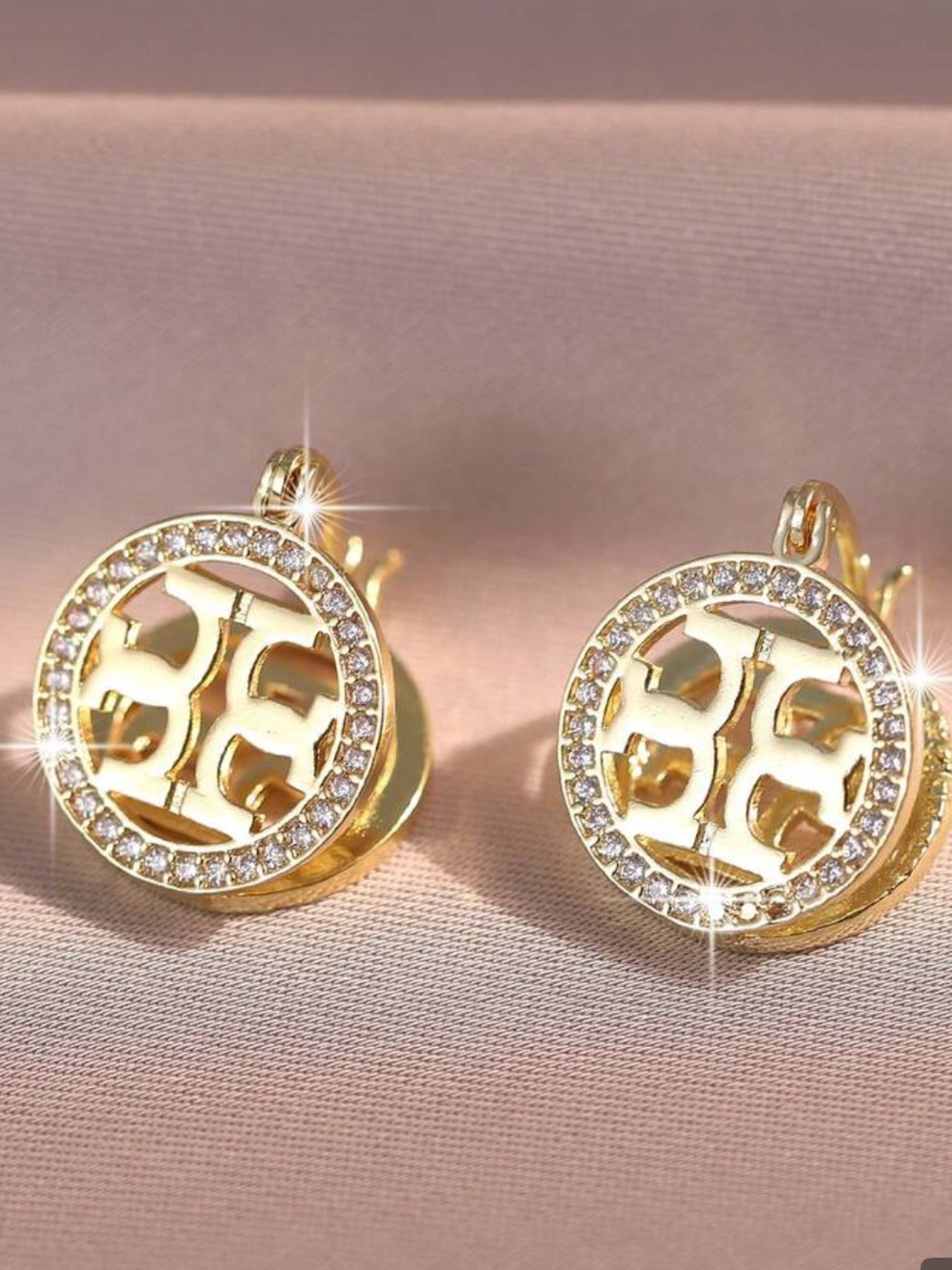 Tory Burch Gold Crystal Logo Earrings